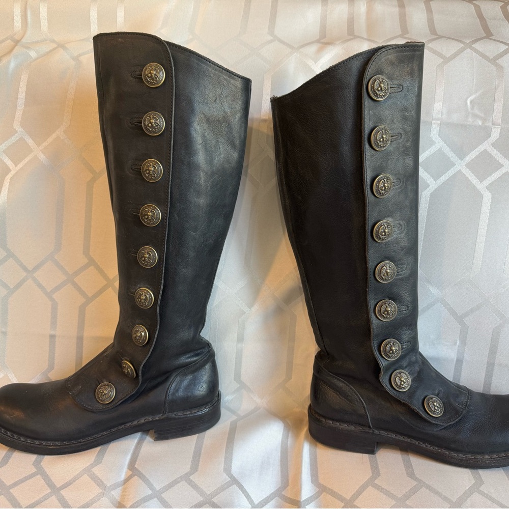 Moma Black Over the Knee Boots with Button Detail